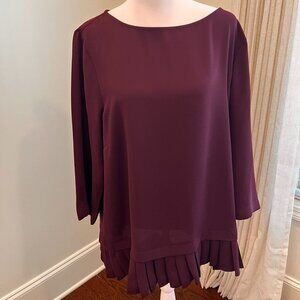 J Jill Tunic Pinot Wine Scoop Neck Crepe Sz L Pleated Hem Top Blouse NWT Holiday